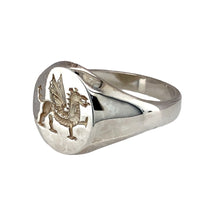 Load image into Gallery viewer, New 925 Silver Welsh Dragon Oval Signet Ring in various sizes with the approximate weight 7.50 grams. The front of the ring is 14mm high
