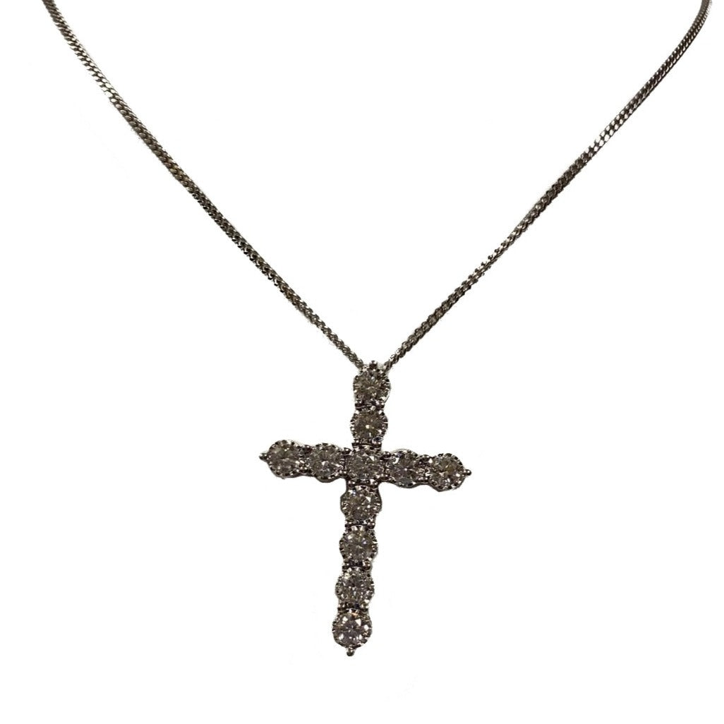 New 9ct White Gold & Diamond Set Cross Pendant