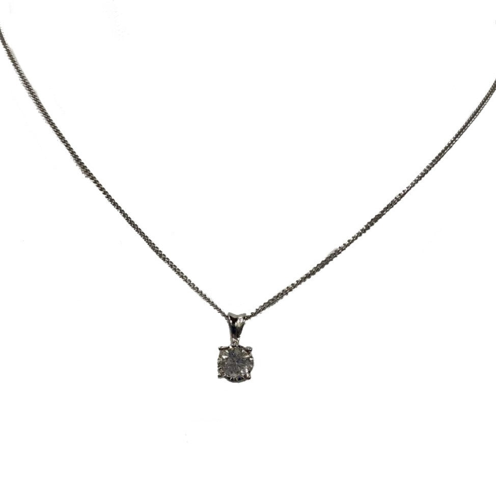 New 9ct White Gold & Diamond Solitaire Set Pendant