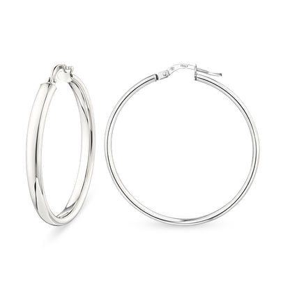 9ct White Gold Plain Hoop Creole Earrings