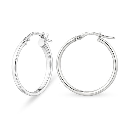 9ct White Gold Plain Hoop Creole Earrings