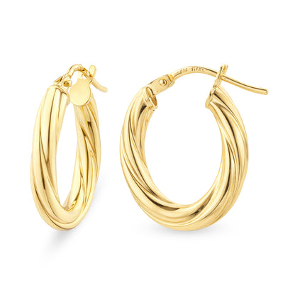 9ct Gold Twisted Oval Creole Earrings