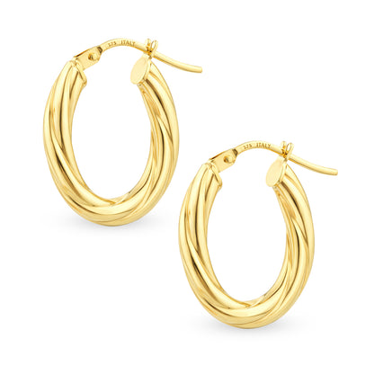 9ct Gold Twisted Oval Creole Earrings