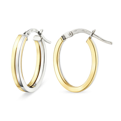 9ct Gold Two Tone Oval Creole Earrings
