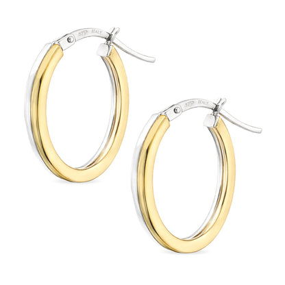 9ct Gold Two Tone Oval Creole Earrings