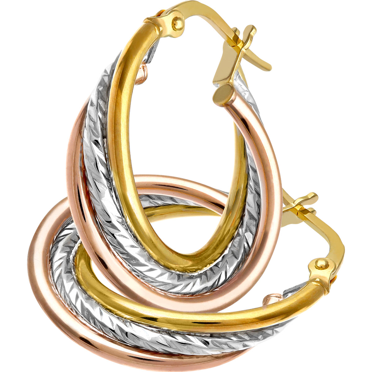 9ct Gold Three Hoop Twist Creole Earrings