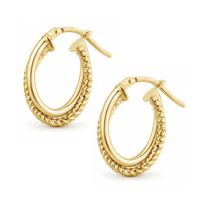 9ct Gold Double Loop Twist Oval Creole Earrings