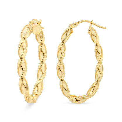 9ct Gold Twisted Oval Creole Earrings