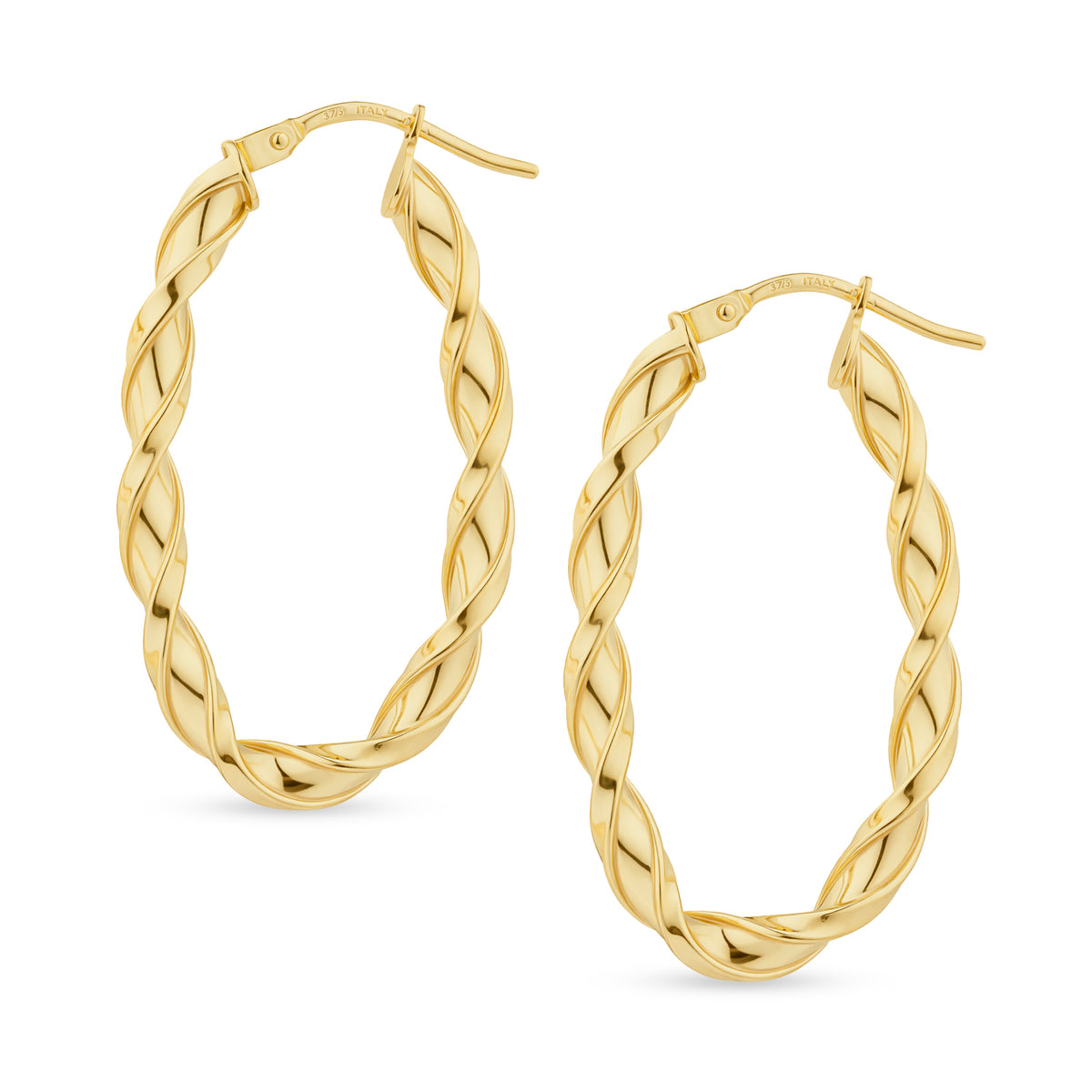 9ct Gold Twisted Oval Creole Earrings