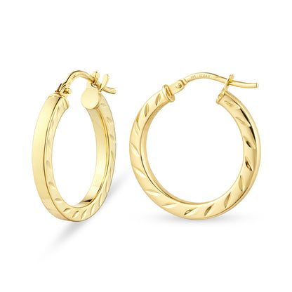 9ct Gold Patterned Hoop Creole Earrings