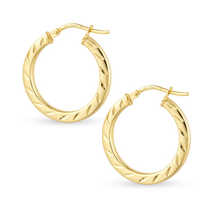 9ct Gold Patterned Hoop Creole Earrings