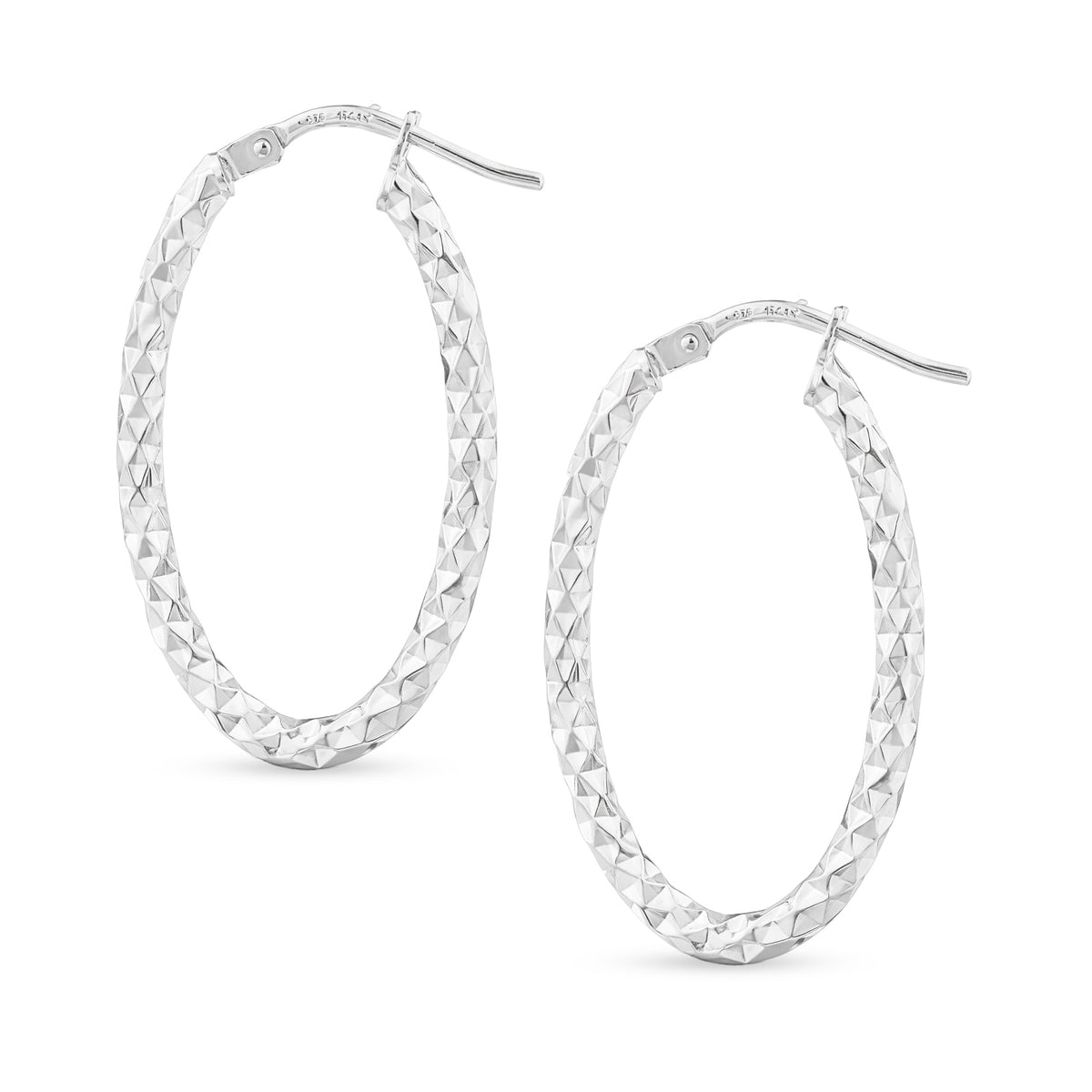 9ct White Gold Sparkle Textured Oval Creole Earrings