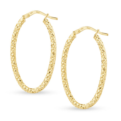 9ct Gold Sparkle Textured Oval Creole Earrings