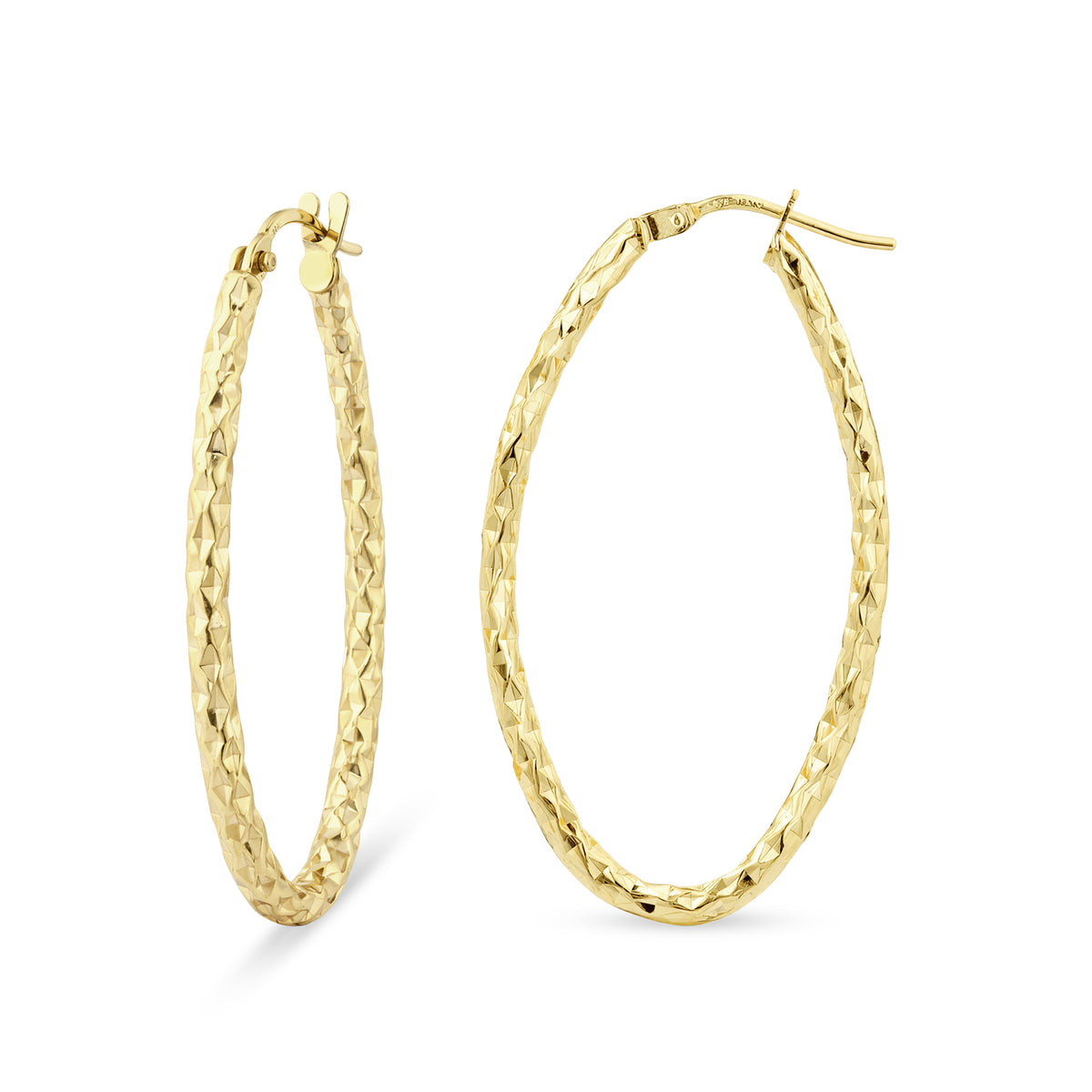 9ct Gold Sparkle Textured Oval Creole Earrings