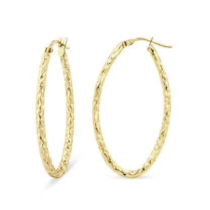 9ct Gold Sparkle Textured Oval Creole Earrings