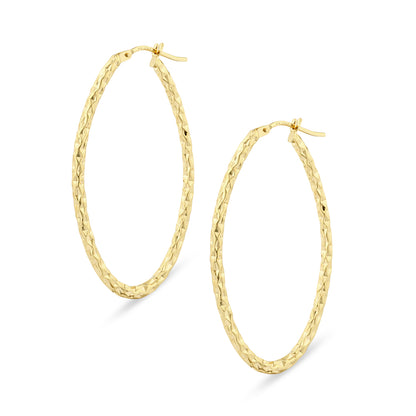 9ct Gold Sparkle Textured Oval Creole Earrings