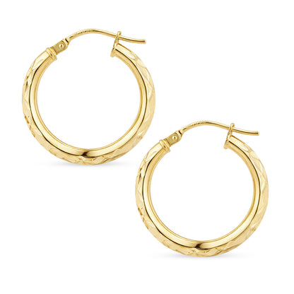 9ct Gold Patterned Hoop Creole Earrings