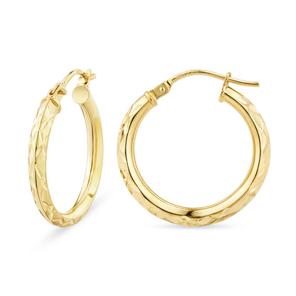 9ct Gold Patterned Hoop Creole Earrings