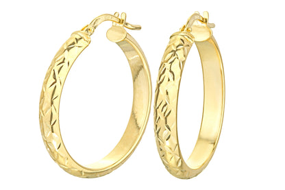 9ct Gold Patterned Hoop Creole Earrings