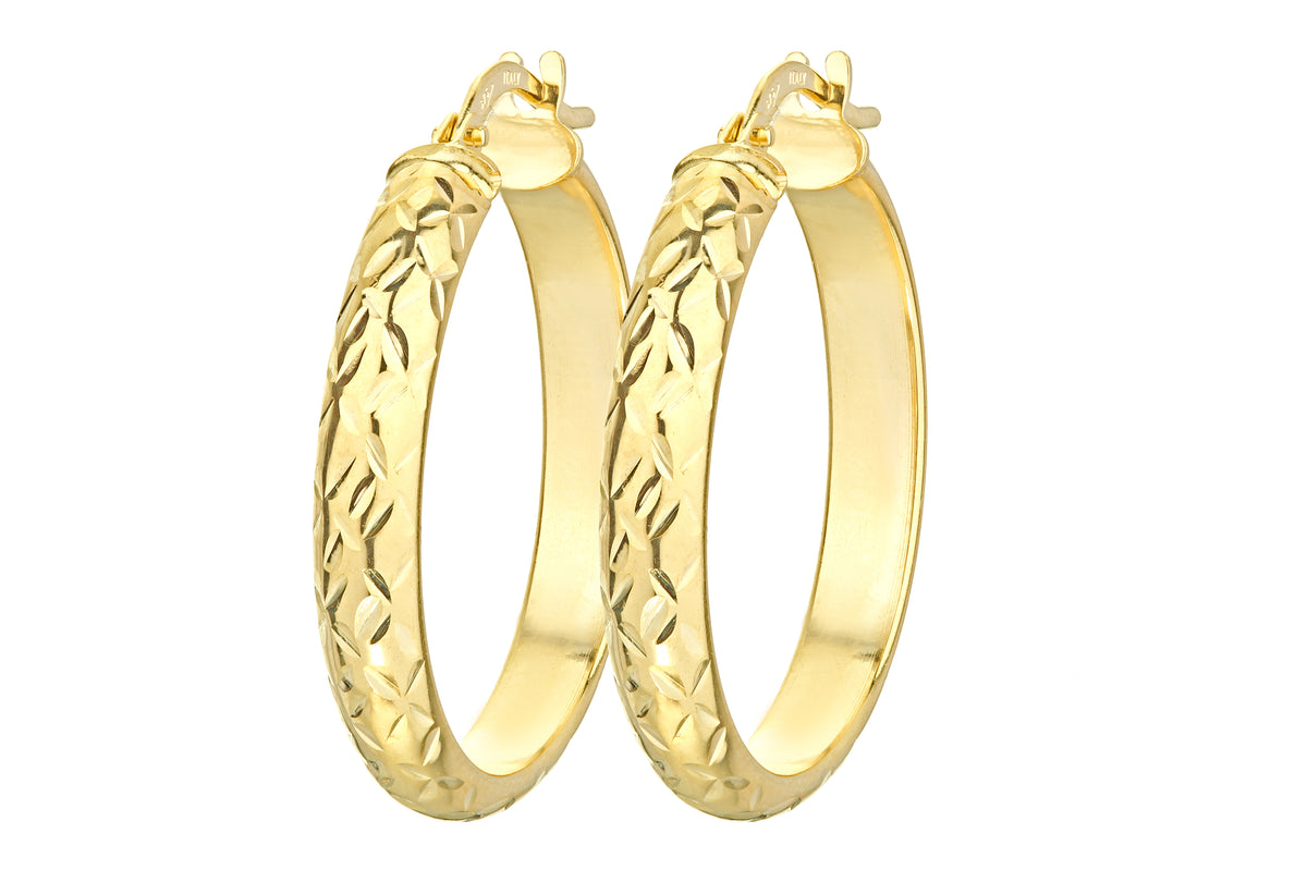 9ct Gold Patterned Hoop Creole Earrings