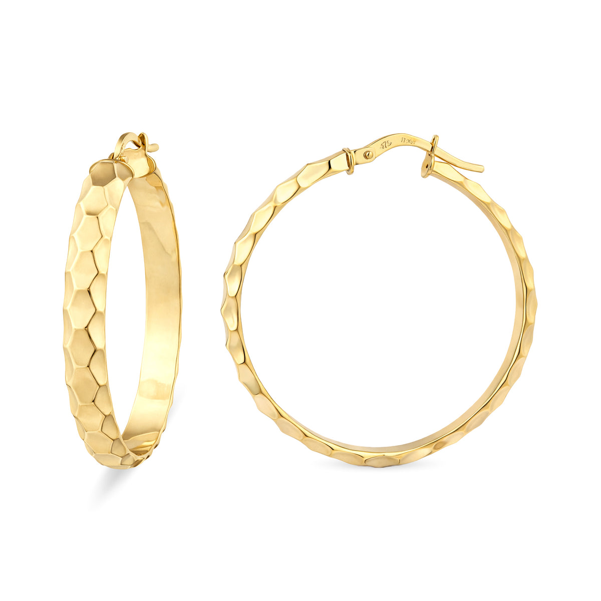 9ct Gold Textured Hoop Creole Earrings