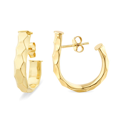 9ct Gold Textured Curved Hoop Stud Earrings