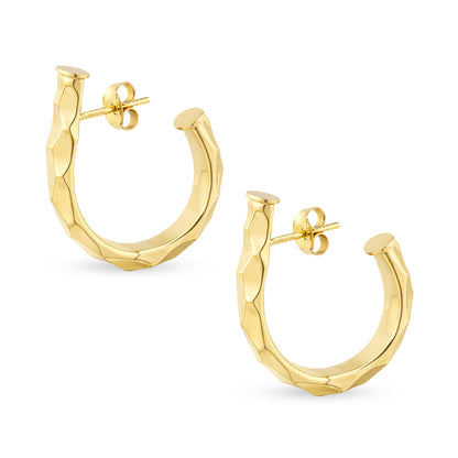 9ct Gold Textured Curved Hoop Stud Earrings