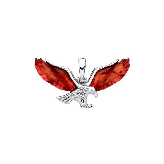 New 925 Silver &amp; Natural Baltic Amber Set Eagle Pendant with the weight 3.20 grams. Pendant Length 17.5mm Wingspan 31.5mm
