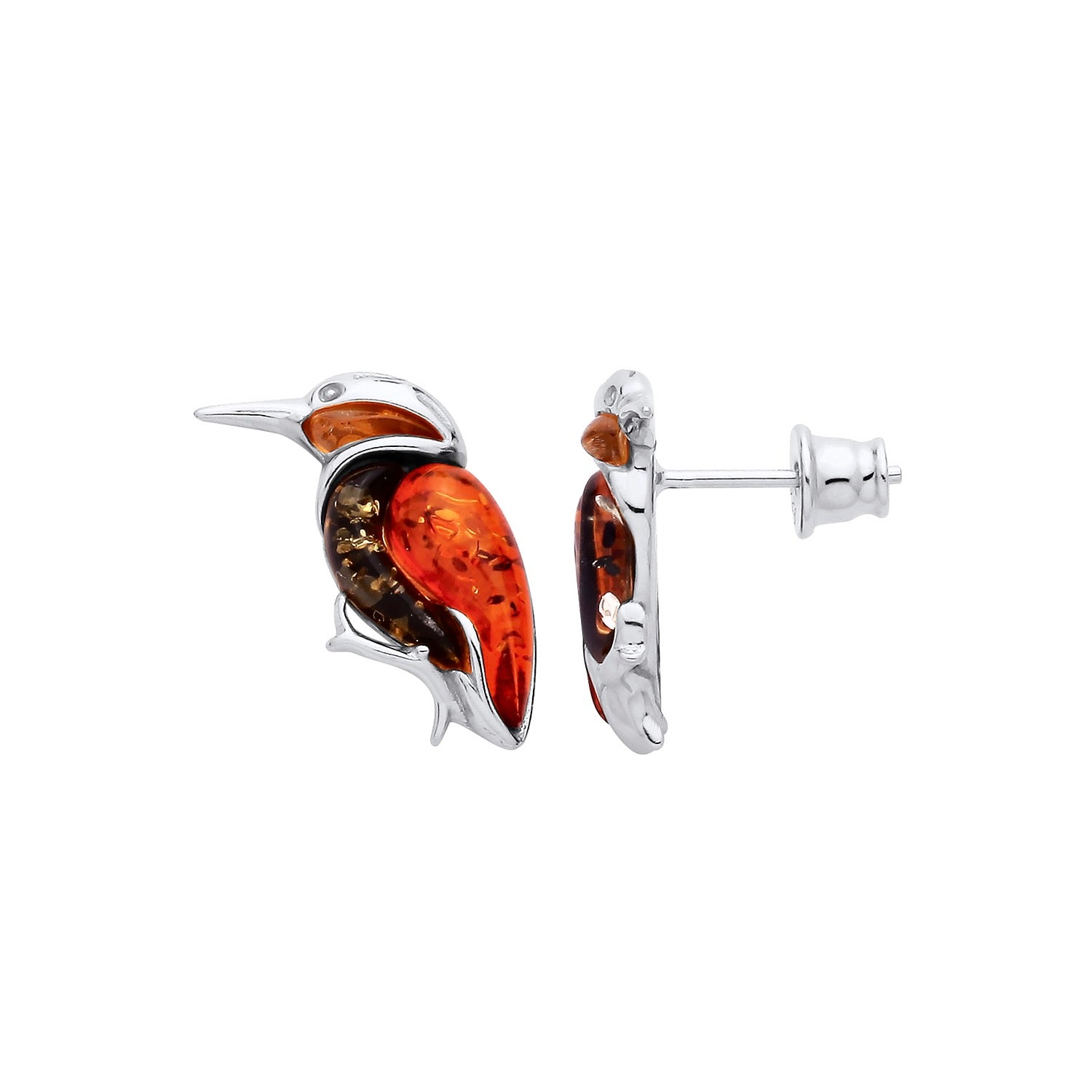 New 925 Silver &amp; Natural Baltic multi coloured Amber Singfisher Stud Earrings with the weight 3.30 grams. Earrings Length 17.5mm Earrings Width 10mm