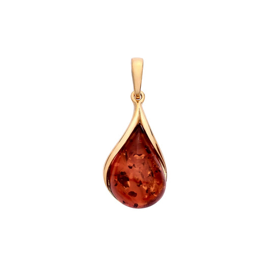 925 Silver Gold Plated & Amber Teardrop Pendant