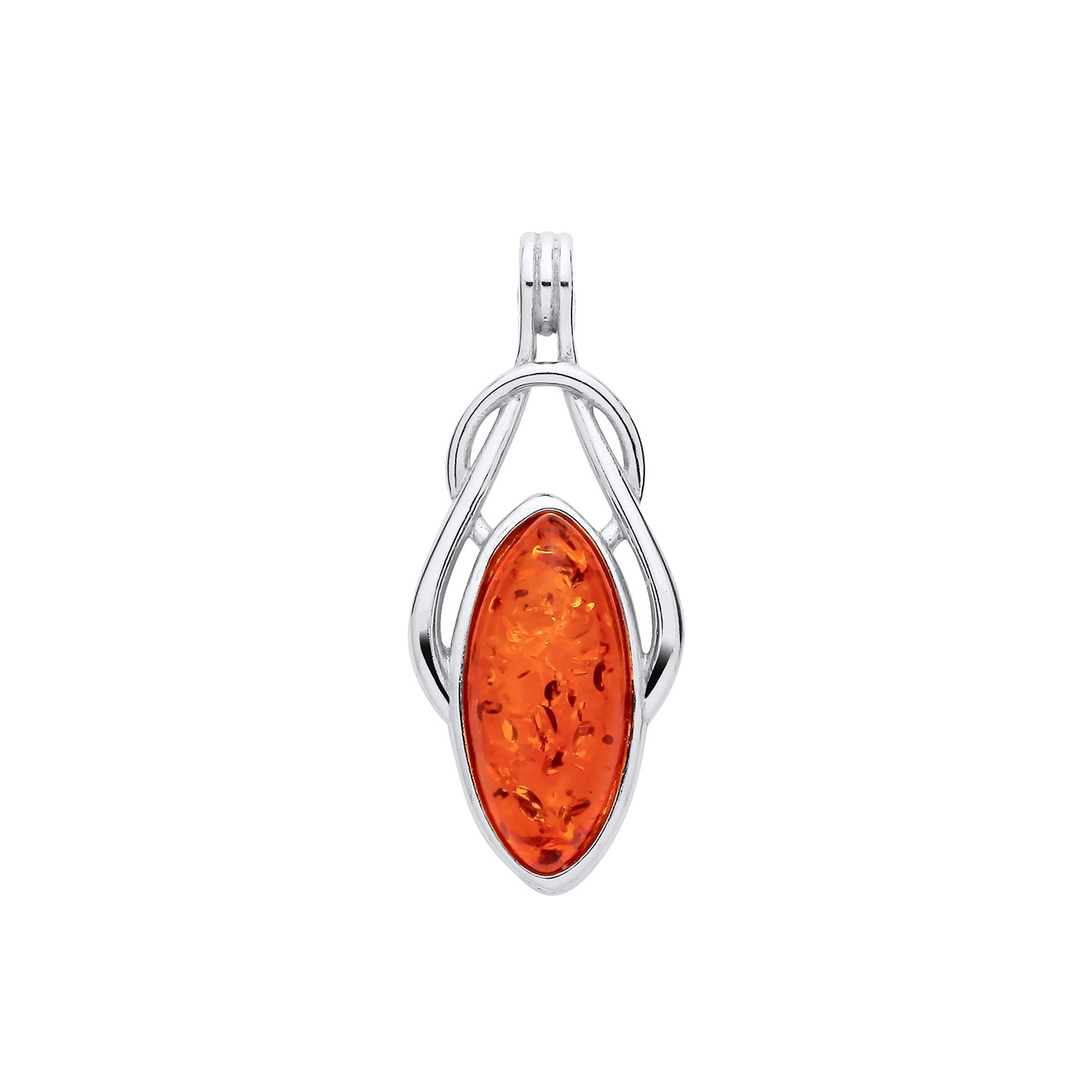 New 925 Silver &amp; Natural Baltic Amber Oval Knot Style Pendant with the weight 2.40 grams. Pendant Length : 33mm&nbsp;Pendant Width : 13.6mm