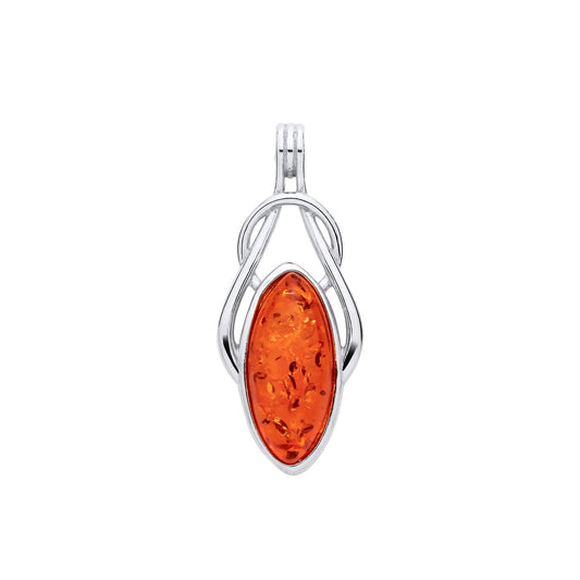 New 925 Silver &amp; Natural Baltic Amber Oval Knot Style Pendant with the weight 2.40 grams. Pendant Length : 33mm&nbsp;Pendant Width : 13.6mm