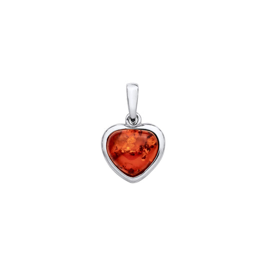 New 925 Silver &amp; Natural Baltic Amber Set Heart Pendant with the weight 1.60 grams. Pendant Length 21.75mm Pendant Width 13.5mm