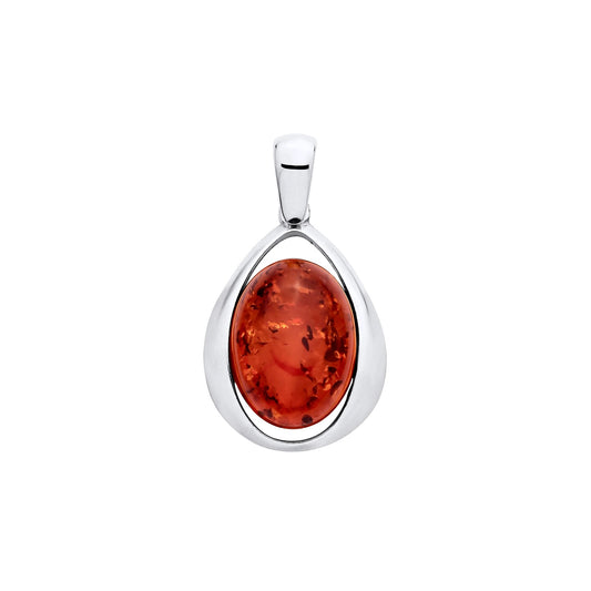 925 Silver & Amber Oval Pendant