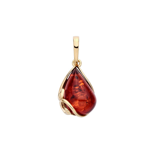 925 Silver Gold Plated & Amber Teardrop Pendant