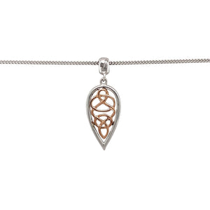 Add heritage symbolism and elegant contrast to your collection with this pre-owned Clogau Celtic knot pendant on an adjustable curb chain—perfect for timeless style with cultural significance.

Design: The pendant measures 2.9cm long including the bail and features an intricate Celtic knot crafted in sterling silver, beautifully accented with 9ct rose gold from the Clogau St. David’s mine.
