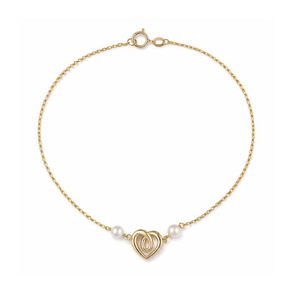9ct Gold & Pearl Heart 7.5" Bracelet