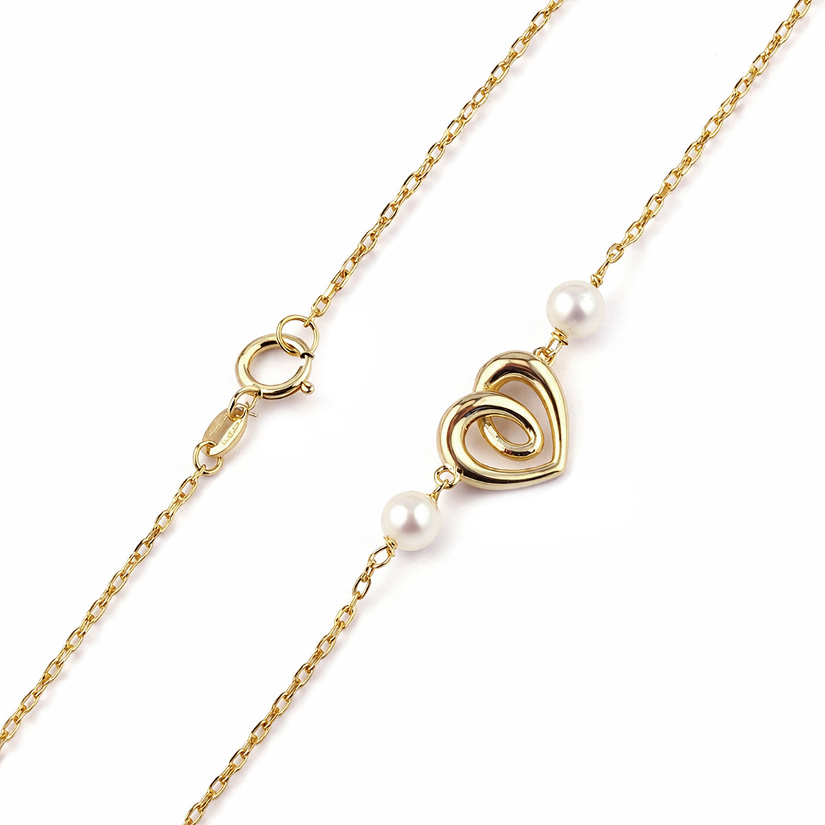 9ct Gold & Pearl Heart 7.5" Bracelet