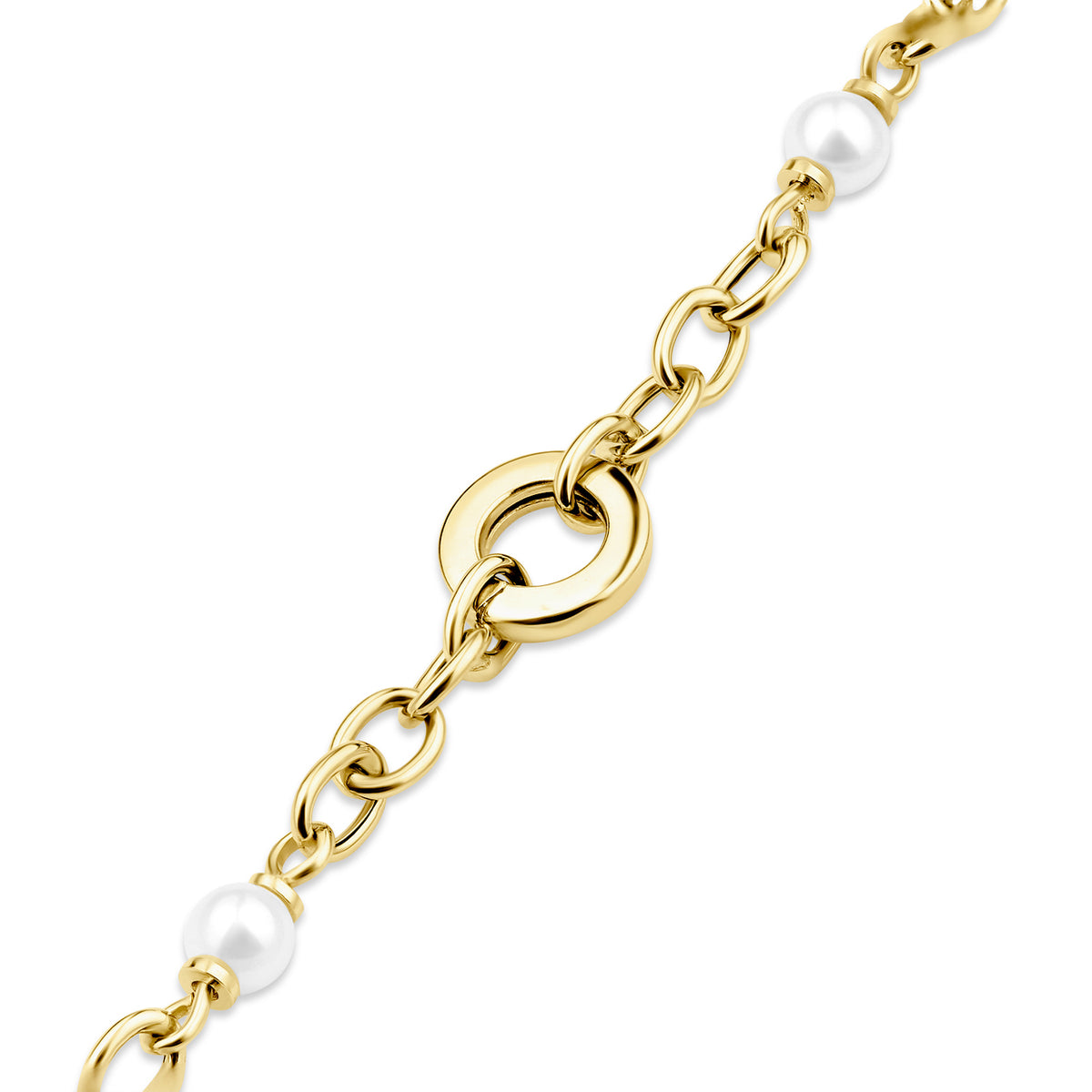 9ct Gold & Pearl Circle Cable Link 7.5" Bracelet