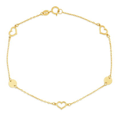 9ct Gold 7.5" Heart Disc Bracelet