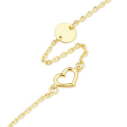 9ct Gold 7.5" Heart Disc Bracelet