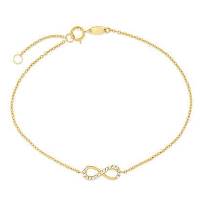 9ct Gold & Cubic Zirconia Infinity 6.5" - 7.5" Bracelet
