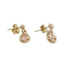 Load image into Gallery viewer, Preowned 9ct Yellow and Rose Welsh Gold Tree of Life Drop Earrings with the weight 1.80 grams. The earrings are Welsh Gold Cymru Metal and the backs are Welsh Clogau gold
