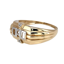 Load image into Gallery viewer, Preowned 9ct Yellow and White Gold &amp; Diamond Set Dad Ring in size Z with the weight 3.90 grams. The front of the ring is 11mm high

