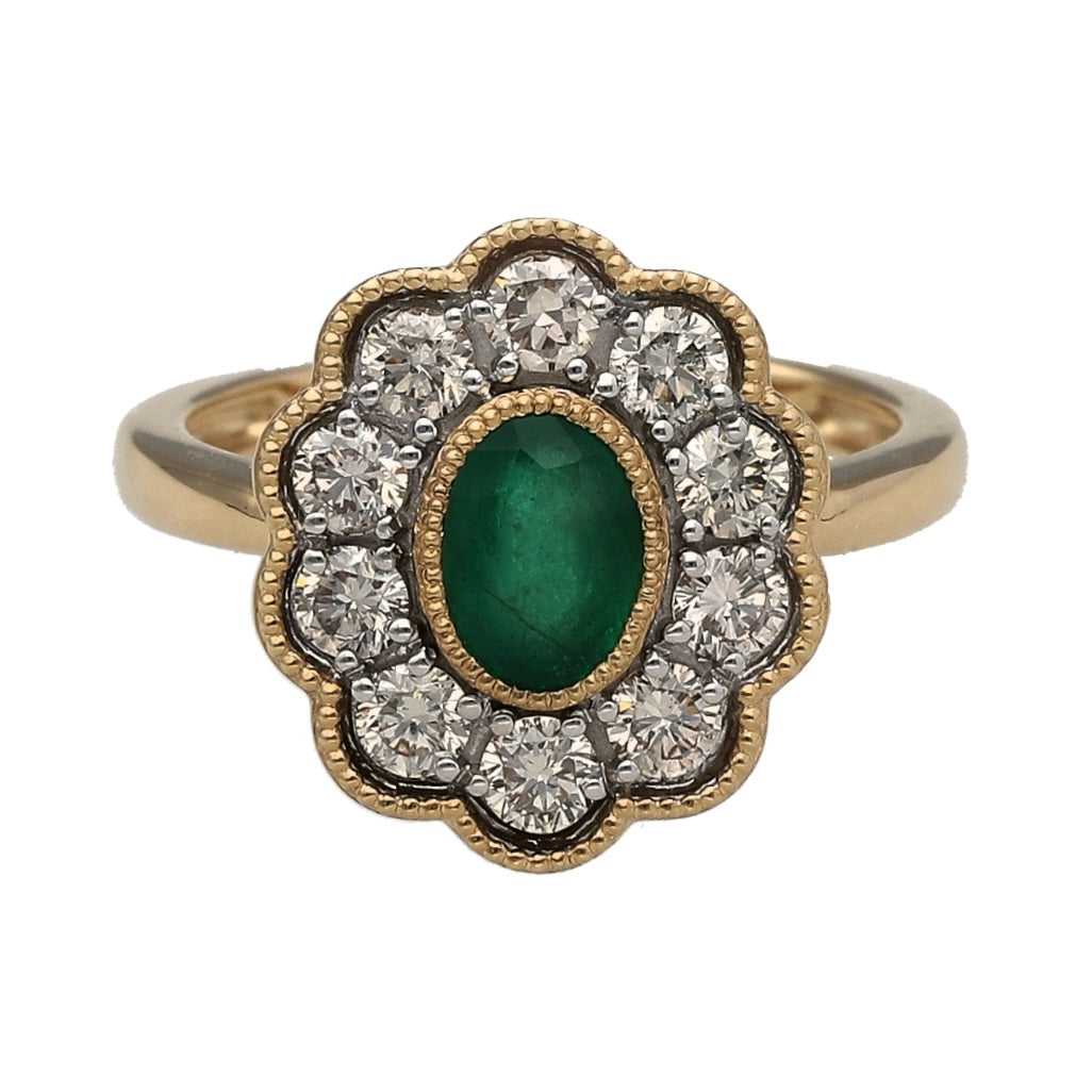 New 9ct Gold Diamond & Emerald Set Cluster Ring