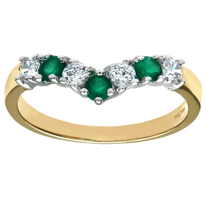 9ct Gold Emerald & Cubic Zirconia Wishbone Ring