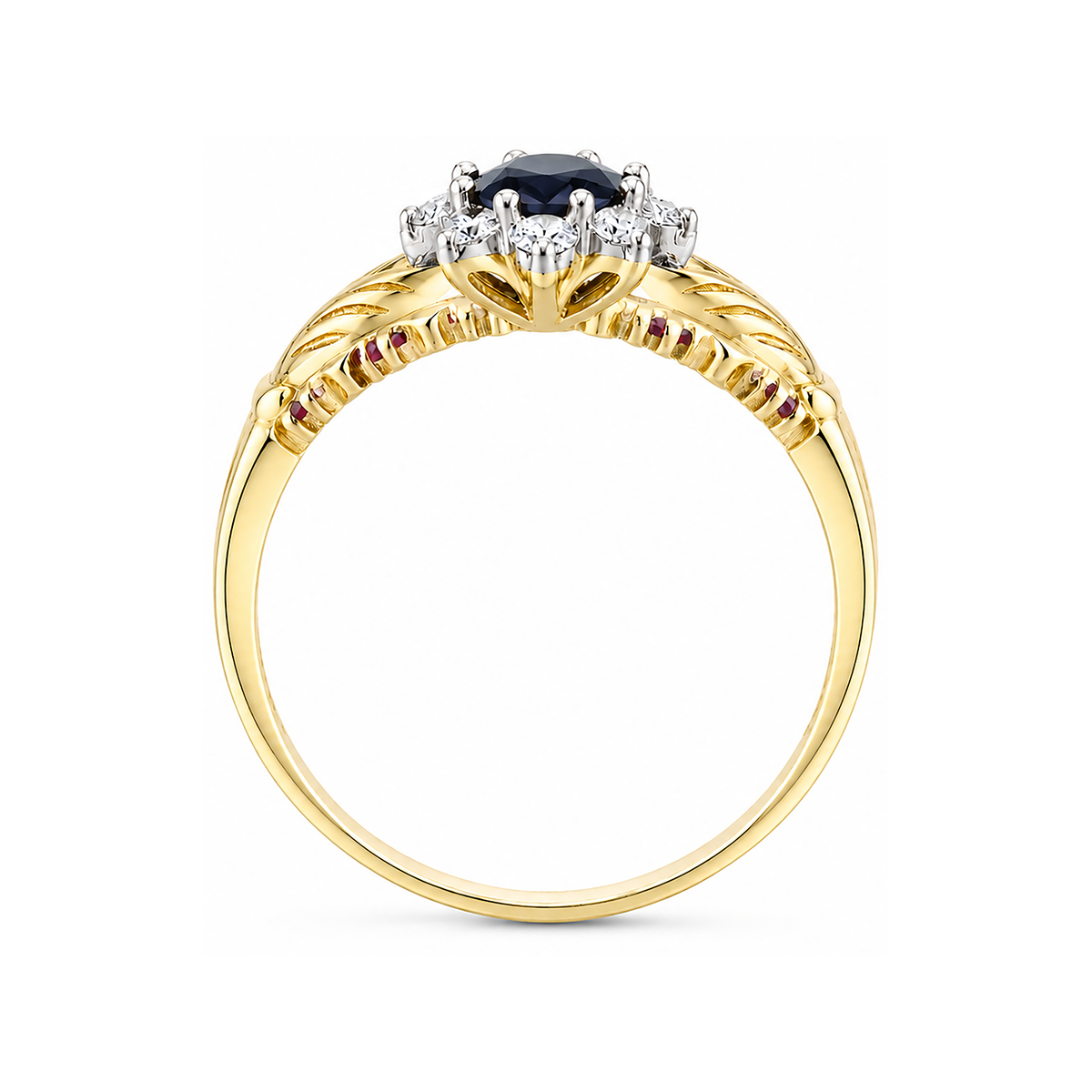 9ct Gold Sapphire & Cubic Zirconia Claddagh Ring