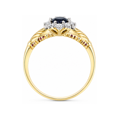9ct Gold Sapphire & Cubic Zirconia Claddagh Ring