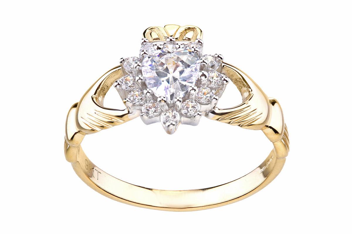 9ct Gold & Cubic Zirconia Claddagh Ring