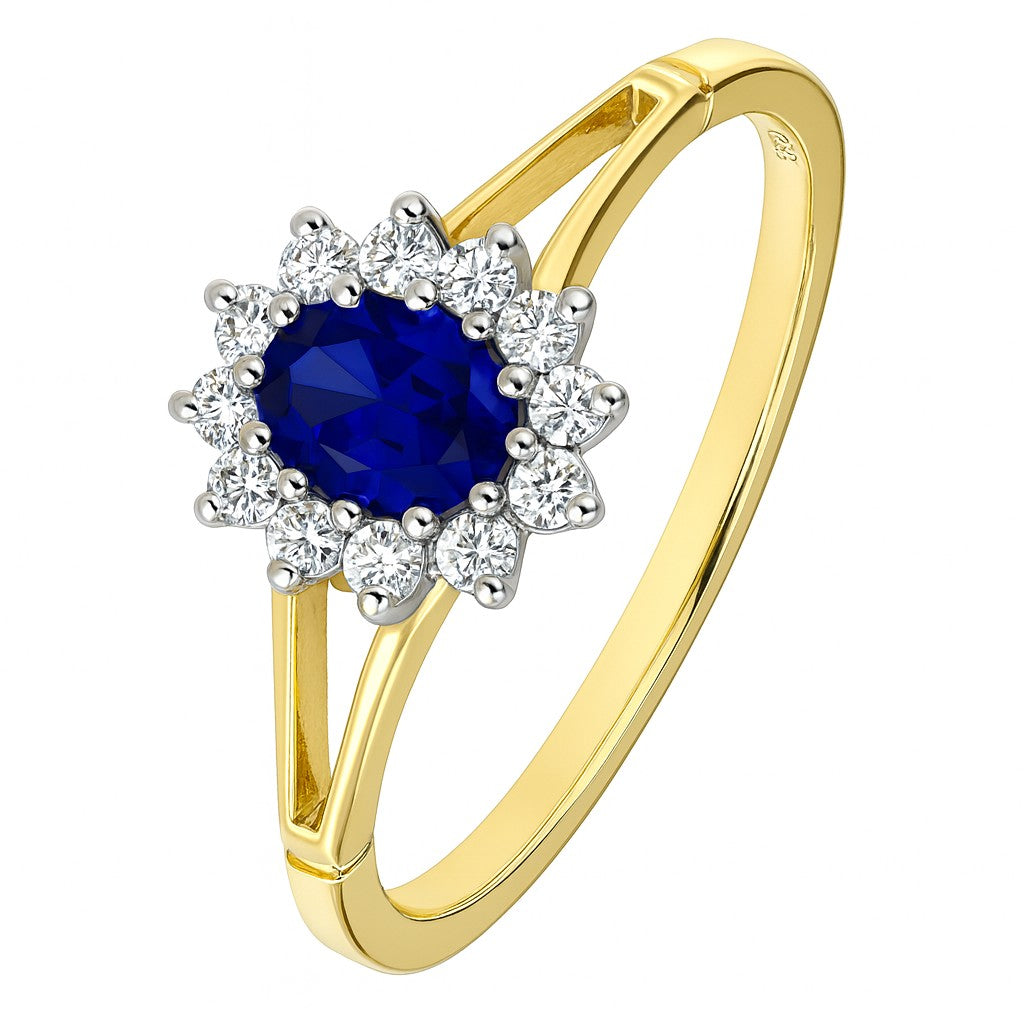 9ct Gold Sapphire & Cubic Zirconia Cluster Ring